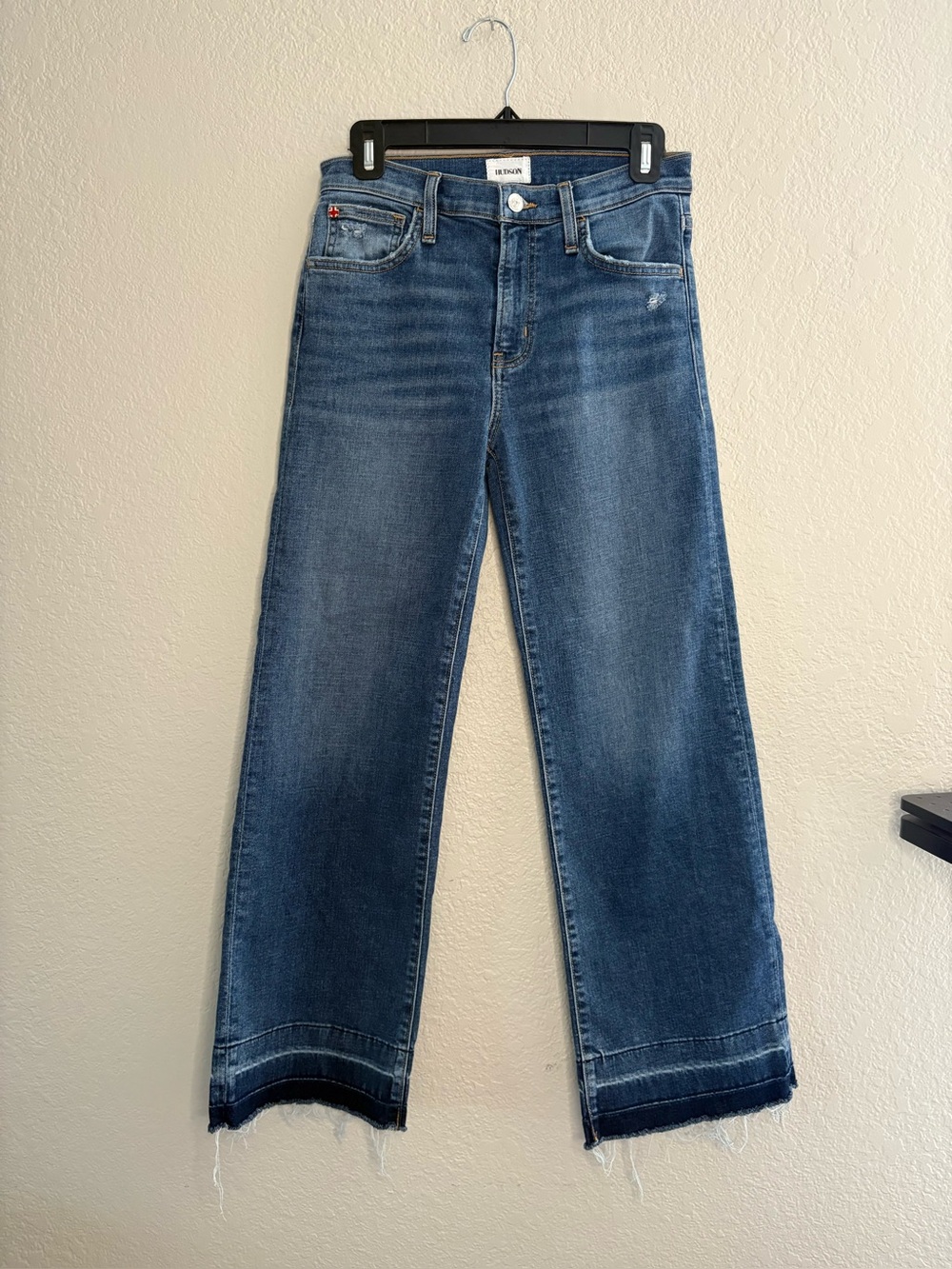 Hudson Rosalie High Rise Wide Leg Denim Medium Blue Raw Hem Women 25